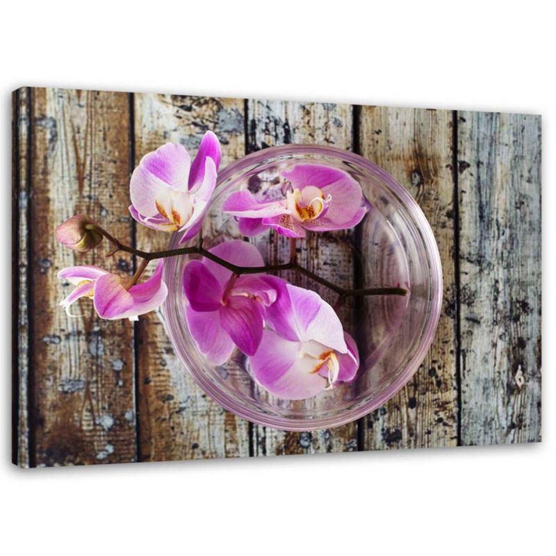 Obraz na płótnie Feeby Orchidea na tle desek 45x30cm 1szt