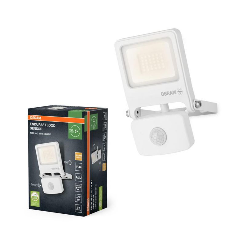 Naświetlacz Endura LED Osram Halogen Zewnętrzny Reflektor z Czujnikiem Ruchu i Zmierzchu 20W 3000K 1800lm Biały IP44 1 szt.