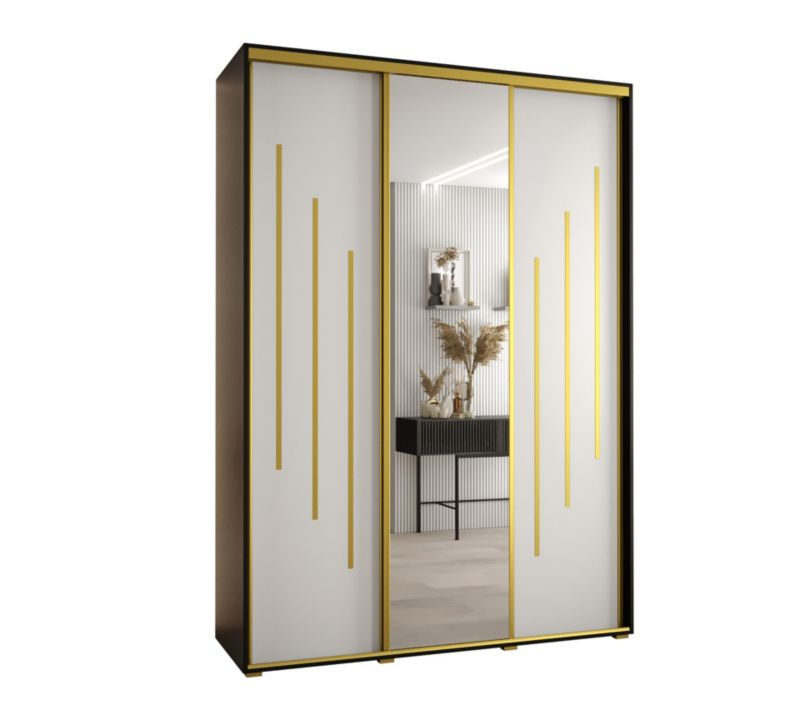 Szafa przesuwna Abiks DAVOS 9 wysoka szer.180cm gł.45cm czarny/biały/złoty 1szt.