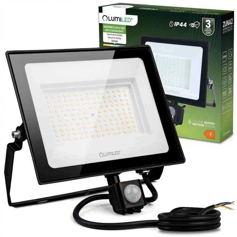 Naświetlacz LED Lumiled 100W 9000lm 4000K IP44 Czarny Czujnik Ruchu 1 szt.