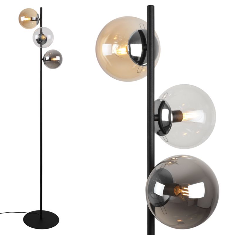 Lampa podłogowa stojąca Light Home LH Siena 3x E27 60W czarny/chrom klosz mieszany 1szt.