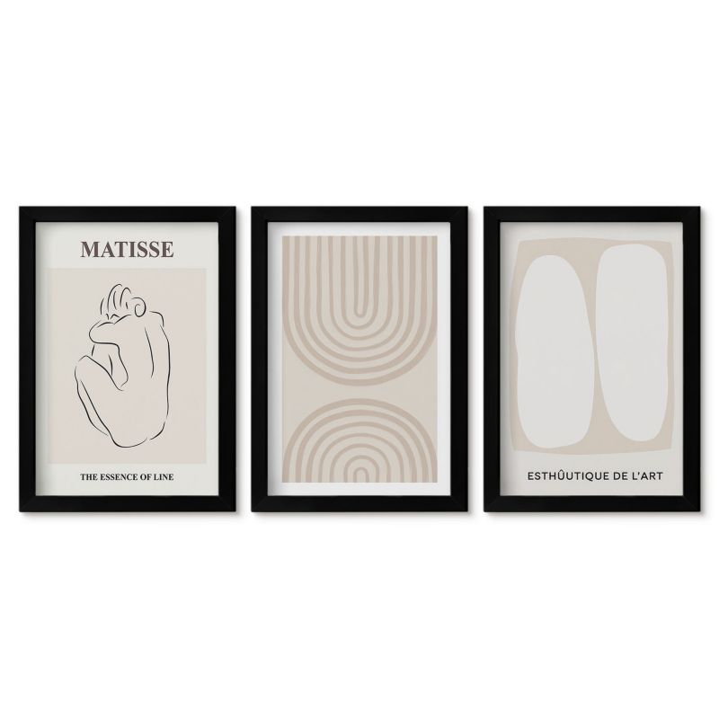 Trzy obrazy w czarnej ramie zestaw Tulup 20x30 cm Stylowe linie minimalistyczne Galeria ścienna 1 kpl