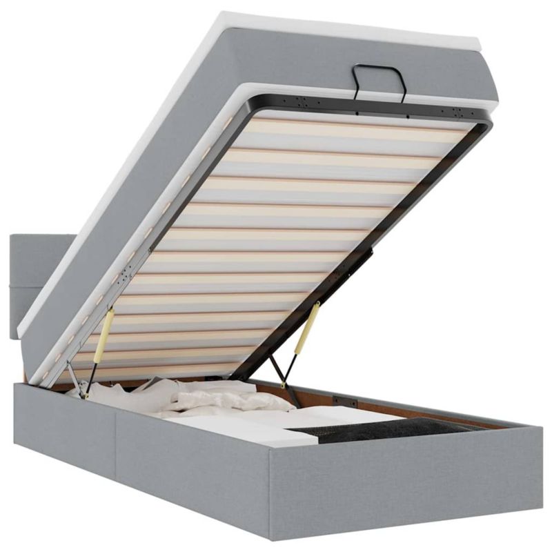 Łóżko otomana WaszeMeble z materacem 90x200 cm Jasnoszary tkanina z LED ze schowkiem WM-3312277 1 szt.