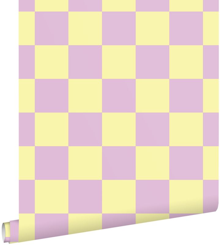 Tapeta ESTAhome motyw kratki liliowo fioletowymIżółtym 53 cm x 10.05 m - 1 rol.