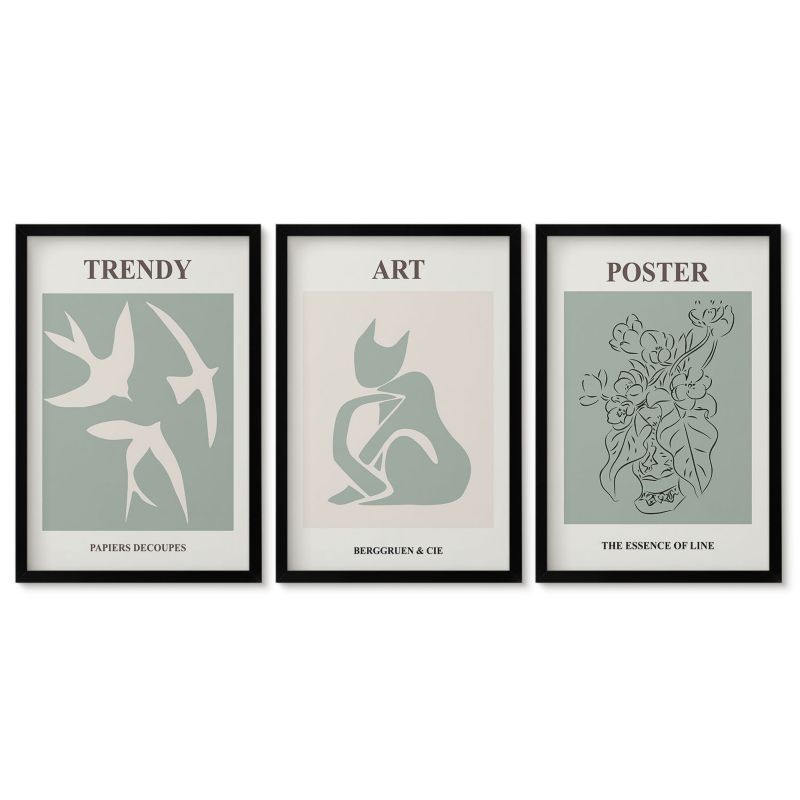 Trzy obrazy w czarnej ramie zestaw Tulup 40x60 cm Stylowe ilustracje Matisse Obrazy nad biurko zestaw czarna rama 1 kpl