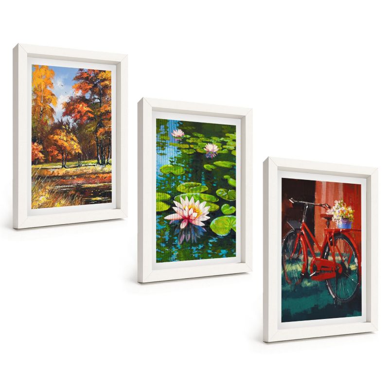 Komplet 3 Obrazów w Białej Ramie ArtPrintCave 20x30 cm Grafika Ścienna Kolory jesieni lilia taras 1 kpl.