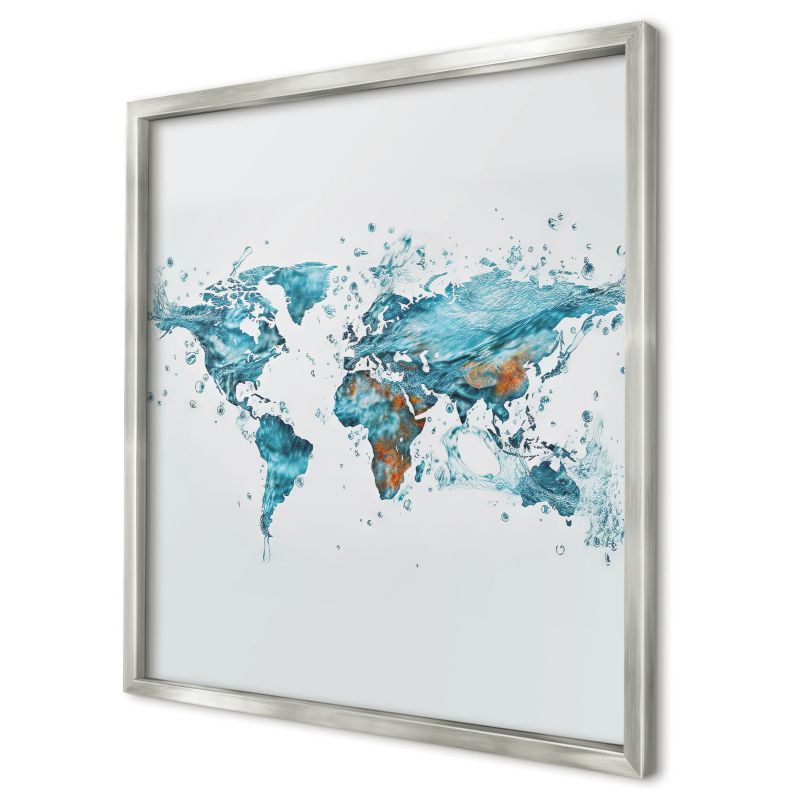 Tablica magnetyczna do salonu Wallfluent 50x50 Wodna mapa w srebrnej ramie 1szt