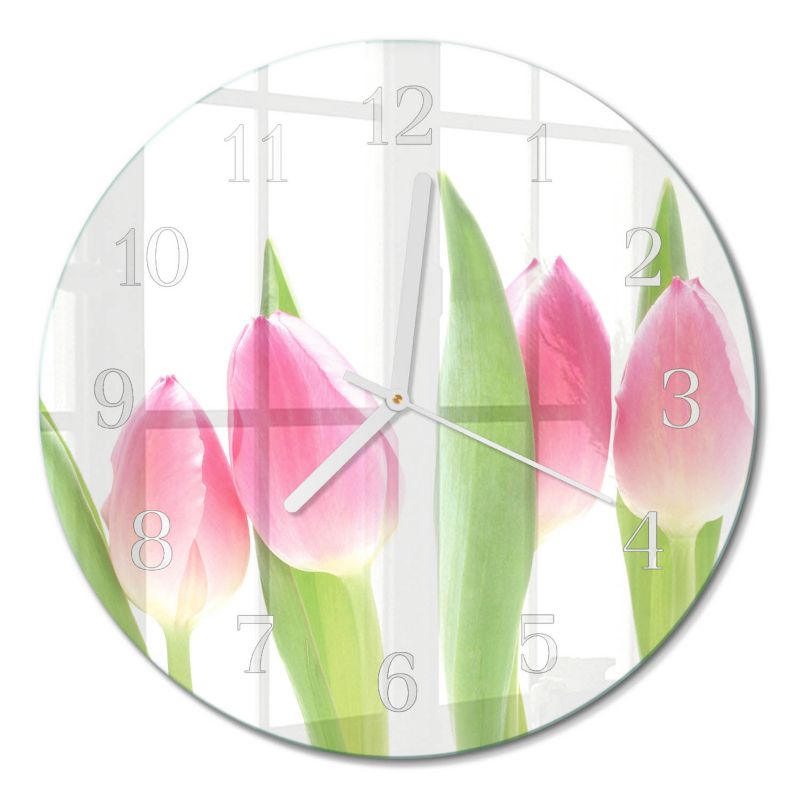 Zegar Ścienny Do Salonu Tulup fi30 cm z Białymi Wskazówkami Tulipany 1 szt.