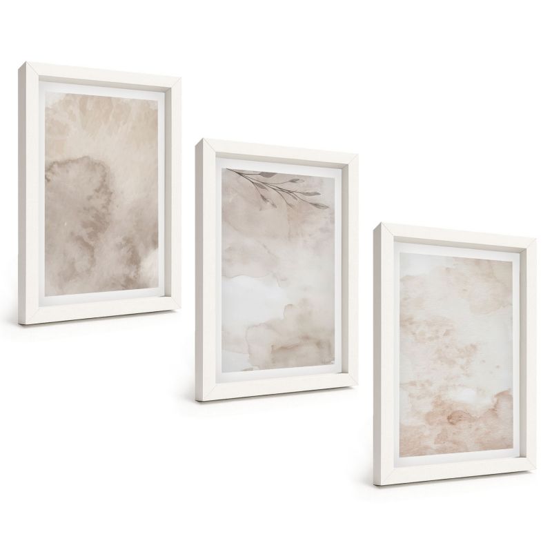 Galeria 3 Obrazów w Białej Ramie ArtPrintCave 20x30 cm Komplet ścienny Rozlane akwarelowe farby boho 1 kpl.