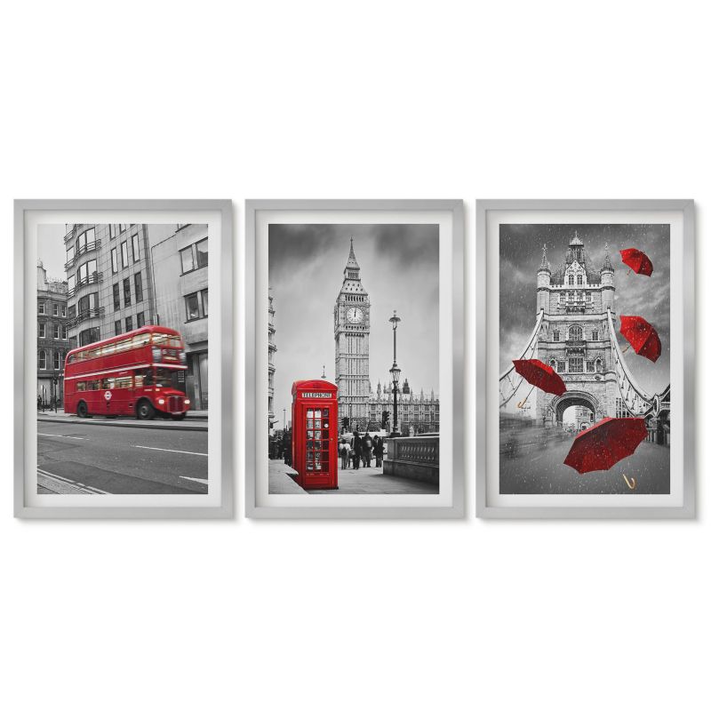Obrazy w srebrnej ramie Tulup 40x60 cm Czerwone akcenty Londyn Obrazy do kuchni w ramie 1 kpl