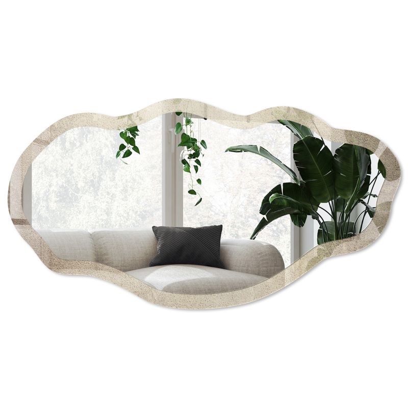 Lustro nieregularne asymetryczne w szklanej ramie z grafiką Wallfluent 52x97 cm Ciepłe tło Do sypialni 1 szt.