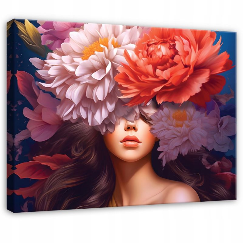 Obraz WALLARENA Do Sypialni Salonu Na Płótnie Kobieta Abstrakcja Kwiaty Różowy 60x40 cm PP14687O4 1 szt.