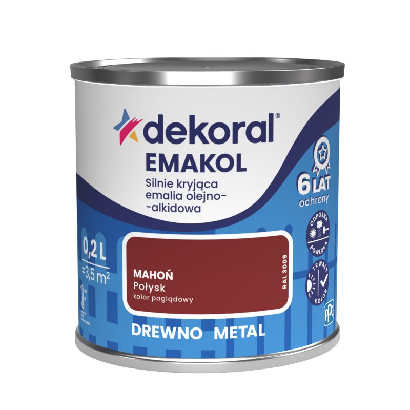 Emalia olejno-alkidowa Dekoral Emakol do drewna i metalu mahoń 0,2 l