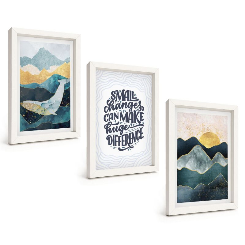 Galeria 3 Obrazów w Białej Ramie ArtPrintCave 20x30 cm Komplet ścienny Abstrakcyjne góry inspiracja 1 kpl.