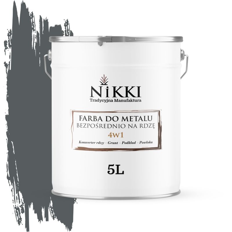 Farba do Metalu Antykorozyjna 4w1 NIKKI Szary bazaltowy RAL7012 Mat 5L
