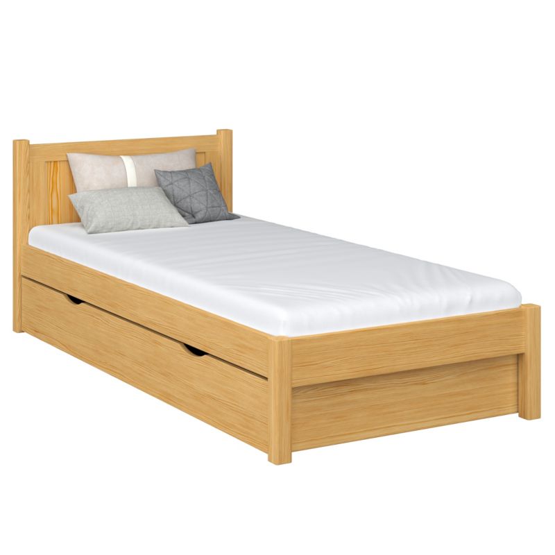 Drewniane łóżko N-WOOD pojedyncze z szufladą N02 sosna naturalna 120x190 1szt.