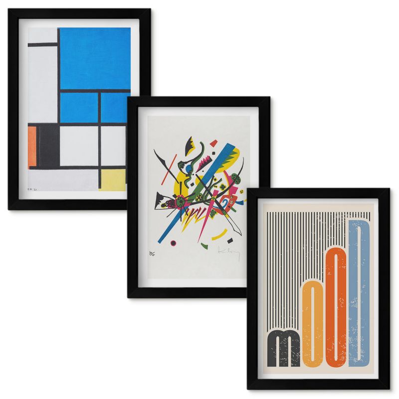 Tryptyk w Ramie Wallfluent Abstrakcyjne nowoczesne geometrie Czarna rama 20x30cm 3 szt.