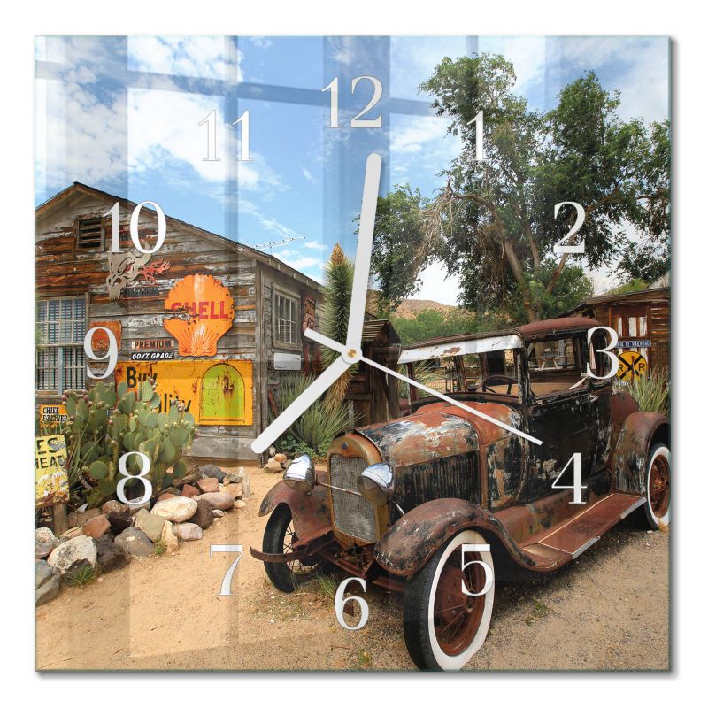 Zegar Ścienny Cichy Mechanizm Tulup 30x30 cm z Białymi Wskazówkami Stary Samochód 1 szt.