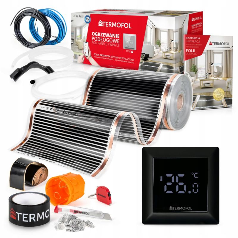 ZESTAW Folia Grzewcza TERMOFOL na podczerwień moc 80W 50cm pow. 30m² + TF-H6 BLACK 1kpl