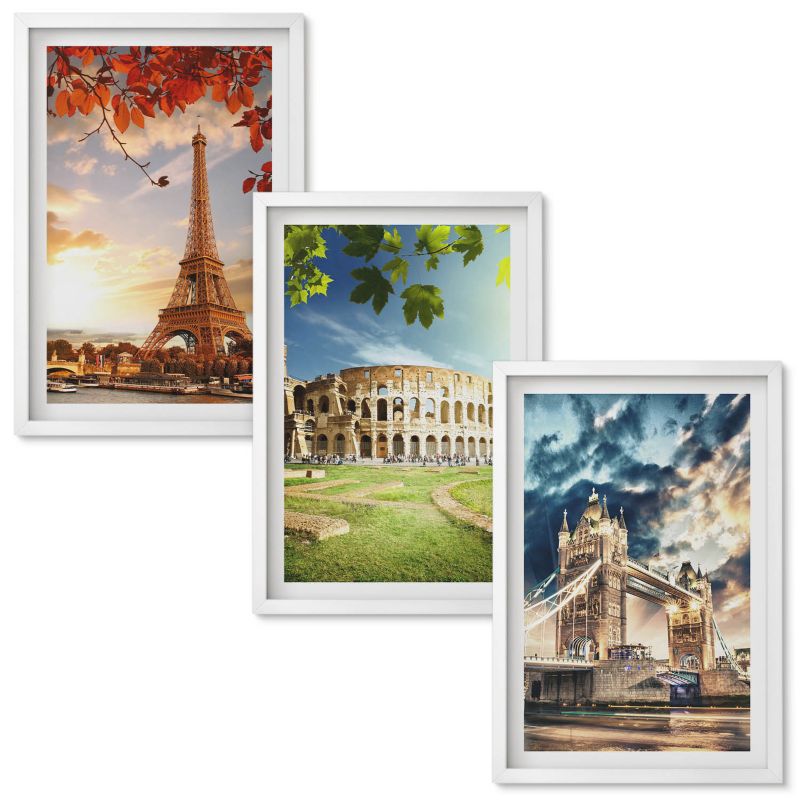 Obrazy do Salonu Wallfluent Zabytki Europy Biała rama 40x60 cm 3 szt.