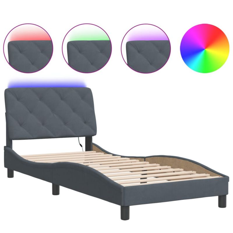 Łóżko tapicerowane WaszeMeble 80x200 cm Ciemnoszary aksamit z LED WM-3213820 1 szt.
