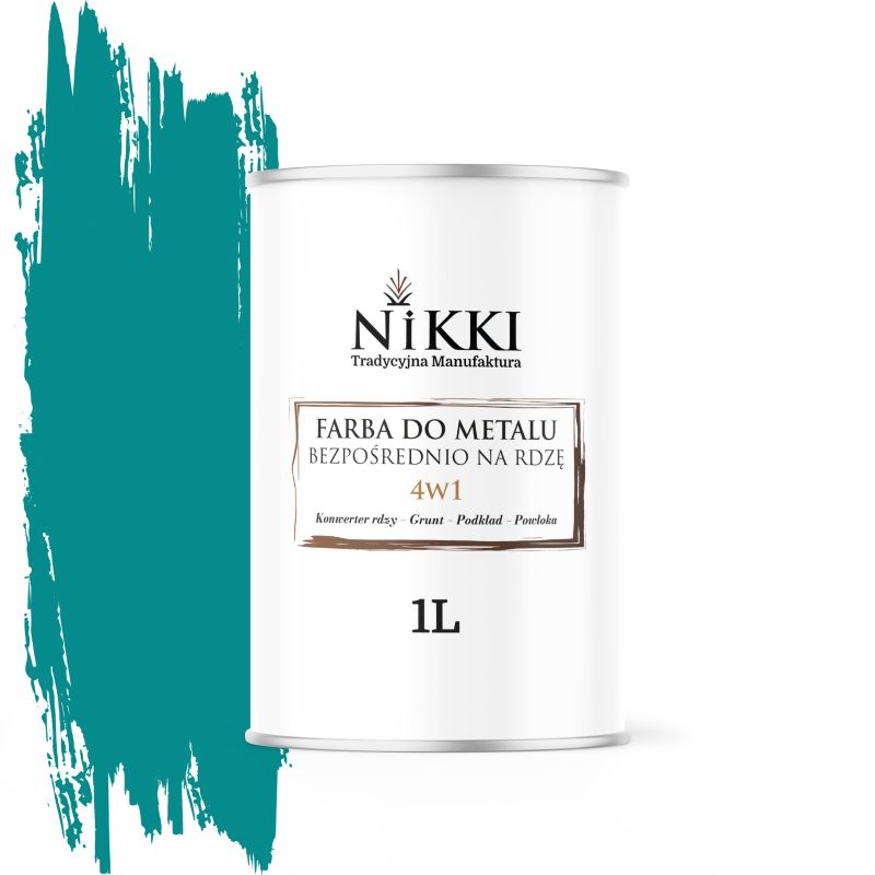 Farba do Metalu Antykorozyjna 4w1 NIKKI Niebieski turkusowy RAL5018 Półmat 1L