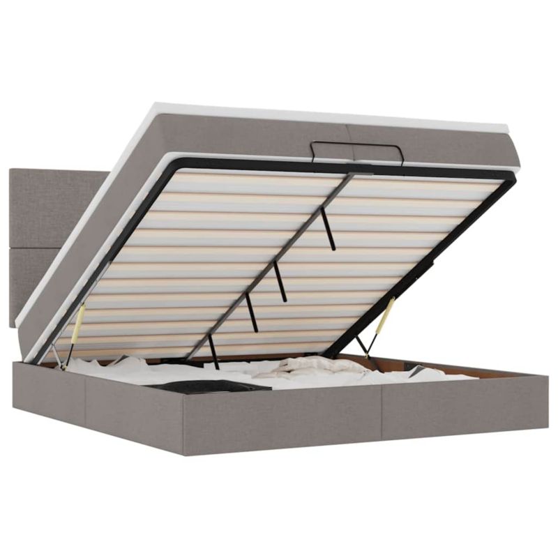 Łóżko otomana WaszeMeble z materacem 200x220 cm Taupe tkanina z LED ze schowkiem WM-3313952 1 szt.