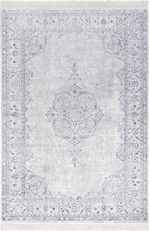 Dywan Nouristan 135x195, błękitny z frędzlami, z wiskozy i bawełny do salonu, 1 szt.