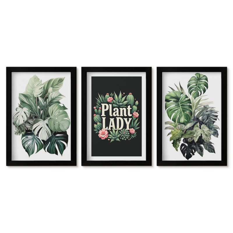 Obrazy w czarnej ramie Tulup 20x30 cm Rośliny tropikalne Plant Lady Stylowa galeria nad biurko 1 kpl