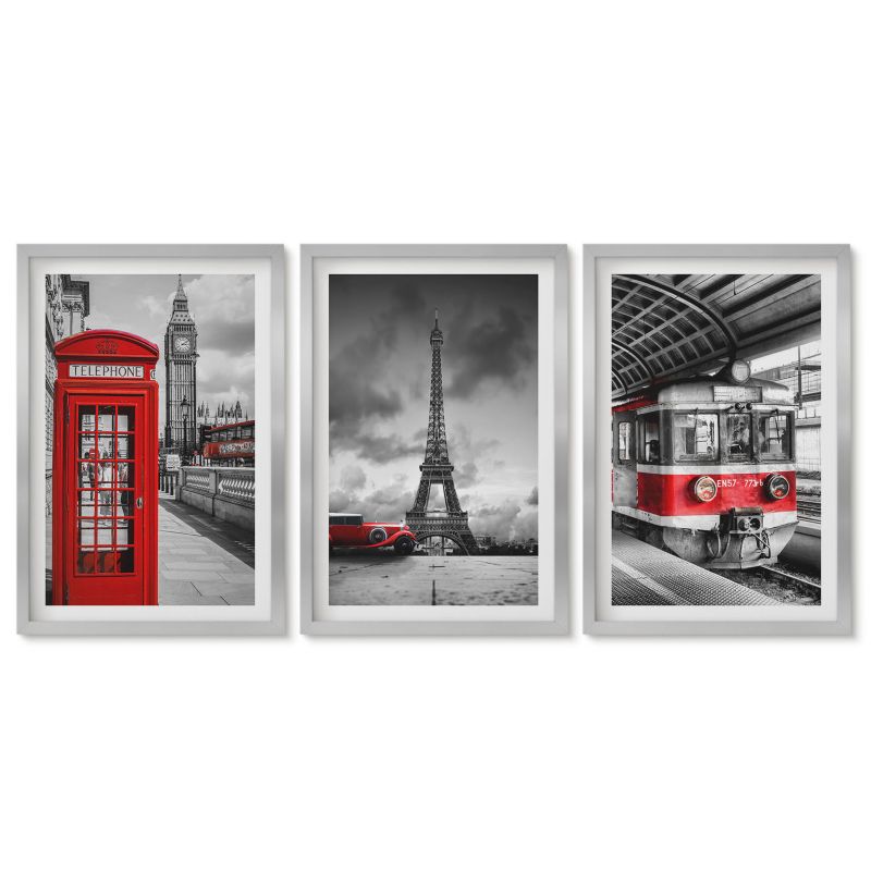 Trzy obrazy w srebrnej ramie zestaw Tulup 40x60 cm Ikony Londyn Paryż transport Tryptyk 1 kpl