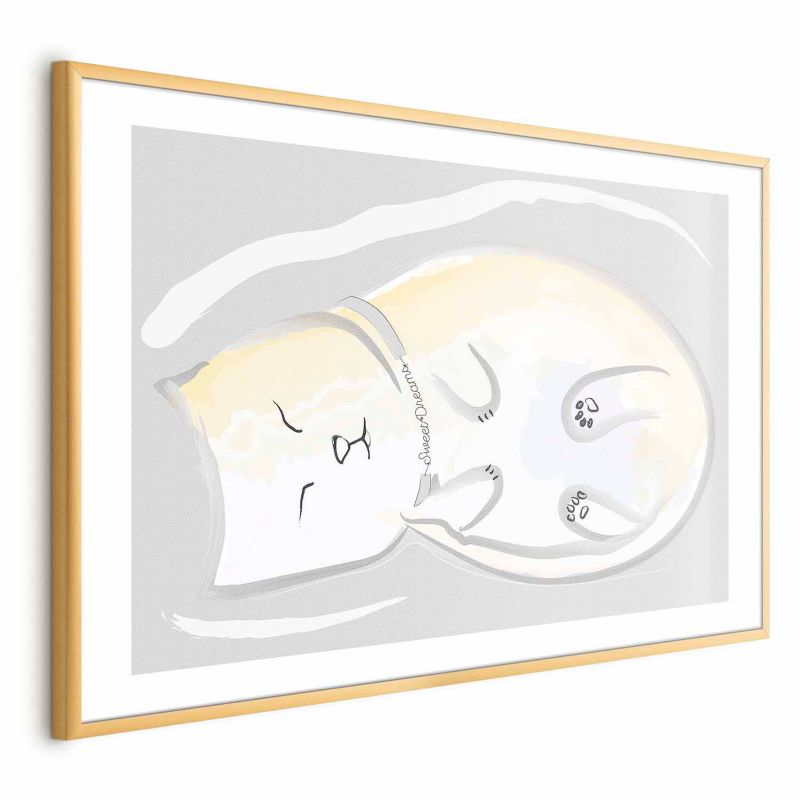 Plakat Artgeist Śpiący kotek 30x21 cm z ramą złotą 1 szt
