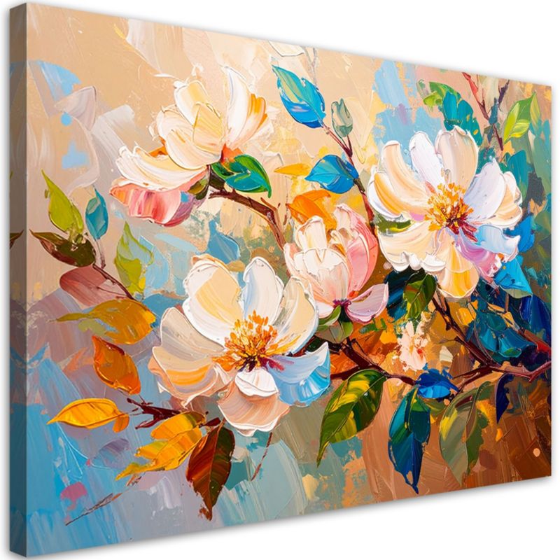 Obraz nowoczesny do salonu sypialni Feeby Kolorowe Kwiaty Liście Natura 90x60cm 1szt