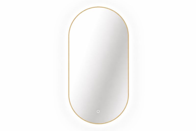 Lustro podświetlane Cordia Plus Oval Line LED Backlight w złotej ramie 100x50cm z włącznikiem dotykowym i matą grzewczą 1szt.