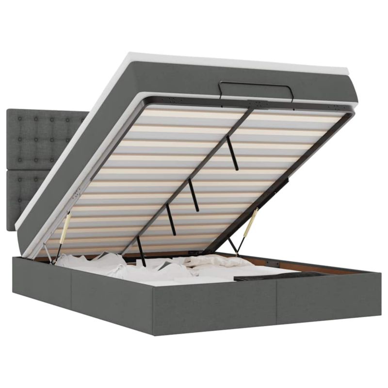 Łóżko otomana WaszeMeble z materacem 135x190 cm Ciemnoszary tkanina z LED ze schowkiem WM-3314170 1 szt.
