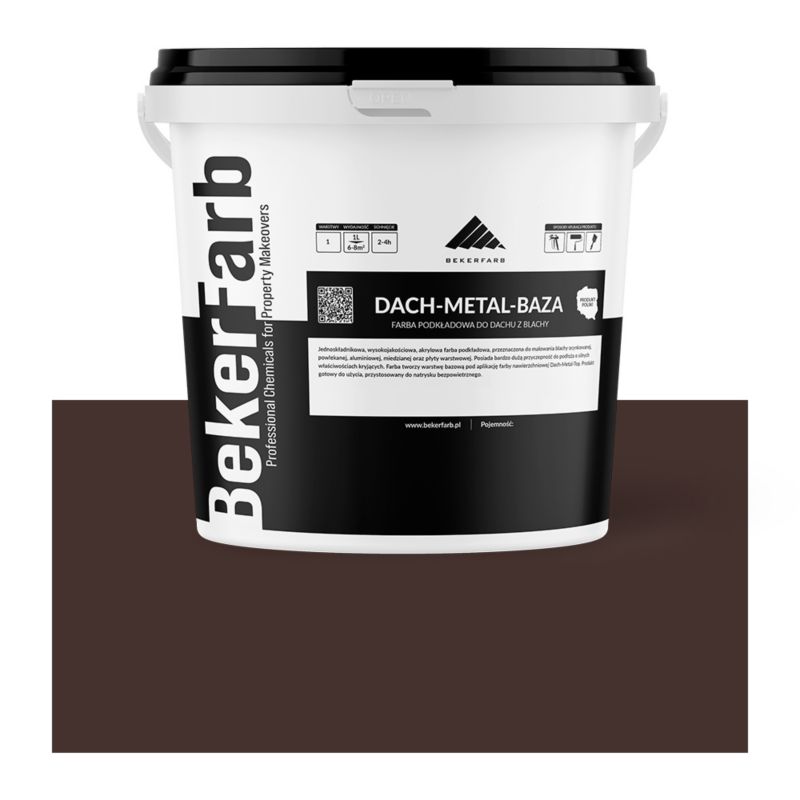 Podkładowa Farba na Dach do Blachy, Blachodachówki i Ocynku Bekerfarb Czekoladowy Brąz 1l 1szt