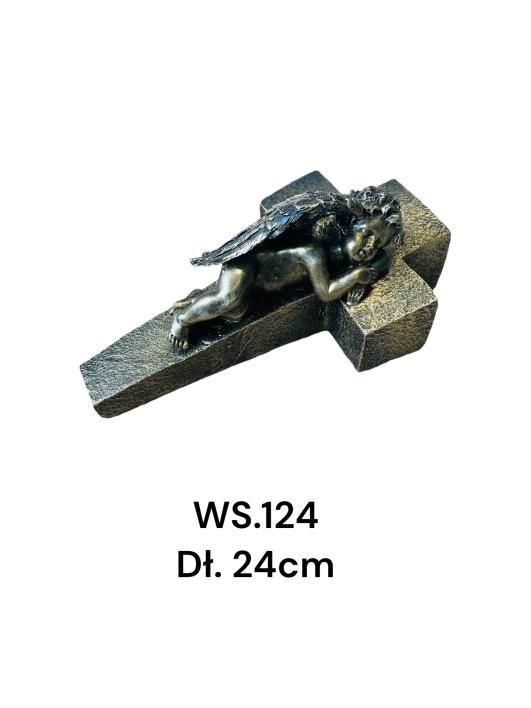 Krzyż figura ze śpiącym aniołem szary13x22,5x10,5cm srebrny 1 szt.