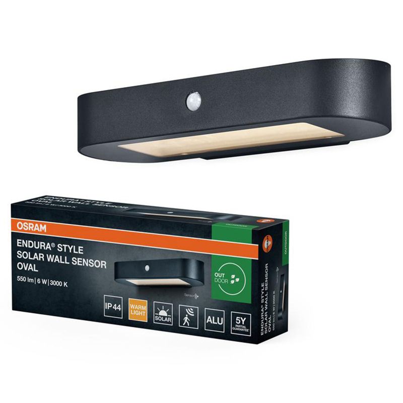 Lampa LED Endura Style Osram Elewacyjna Solarna 6W 540lm 3000K 120st Solarne Czarna IP44 z Czujnikiem Ruchu i Zmierzchu 1 szt.