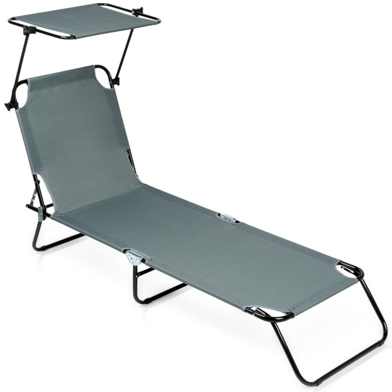 Leżak ogrodowy Artdesign 197x55cm do 120kg rozkładany z daszkiem szary 1 szt.