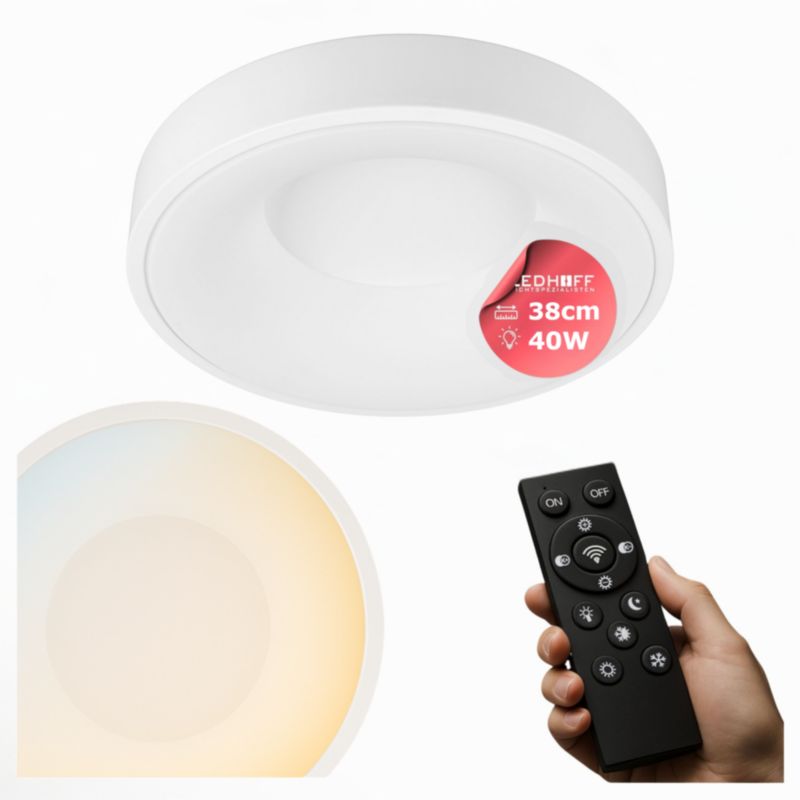 Lampa sufitowa LEDHOFF Plafon LED ŚCIEMNIANY 3 BARWY 40cm Biały okrągły z pilotem 1 szt.
