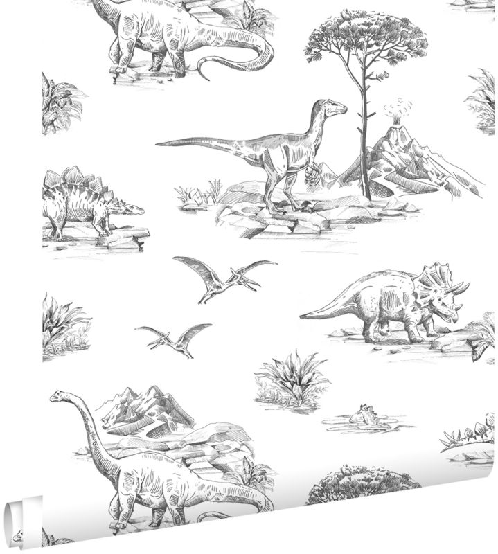Tapeta ESTAhome dinozaury czarno-białym 53 cm x 10.05 m - 1 rol.