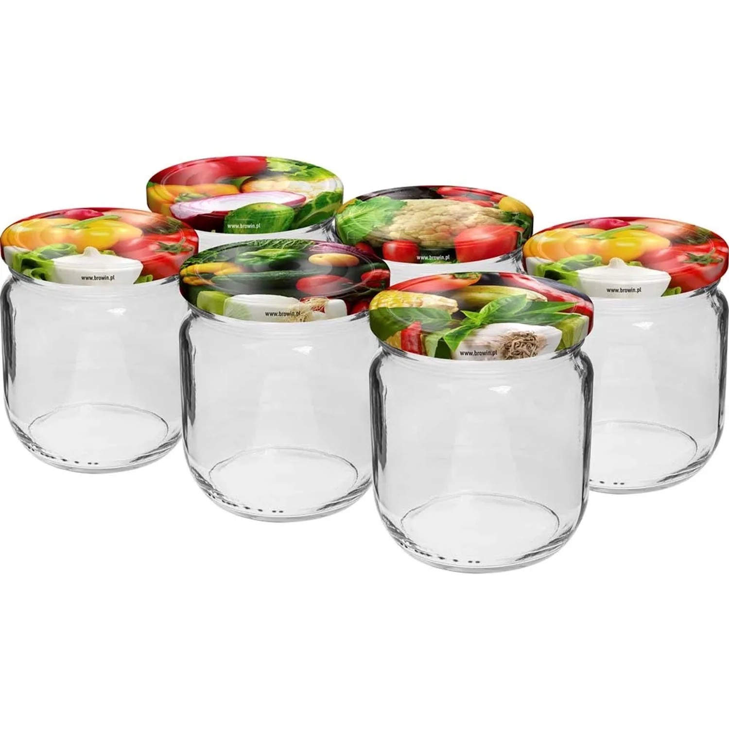 Słoik z kolorową zakrętką fi 82/6, 6 szt. - 425 ml