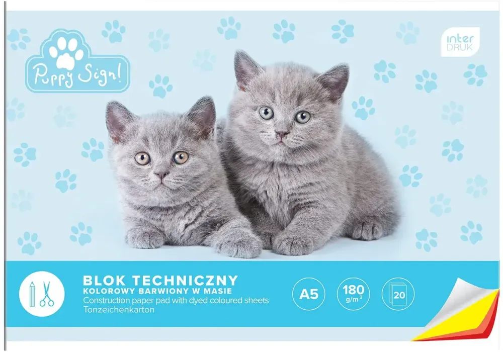 Blok techniczny kolorowy Interdruk, A5, 20 kartek, mix kolorów