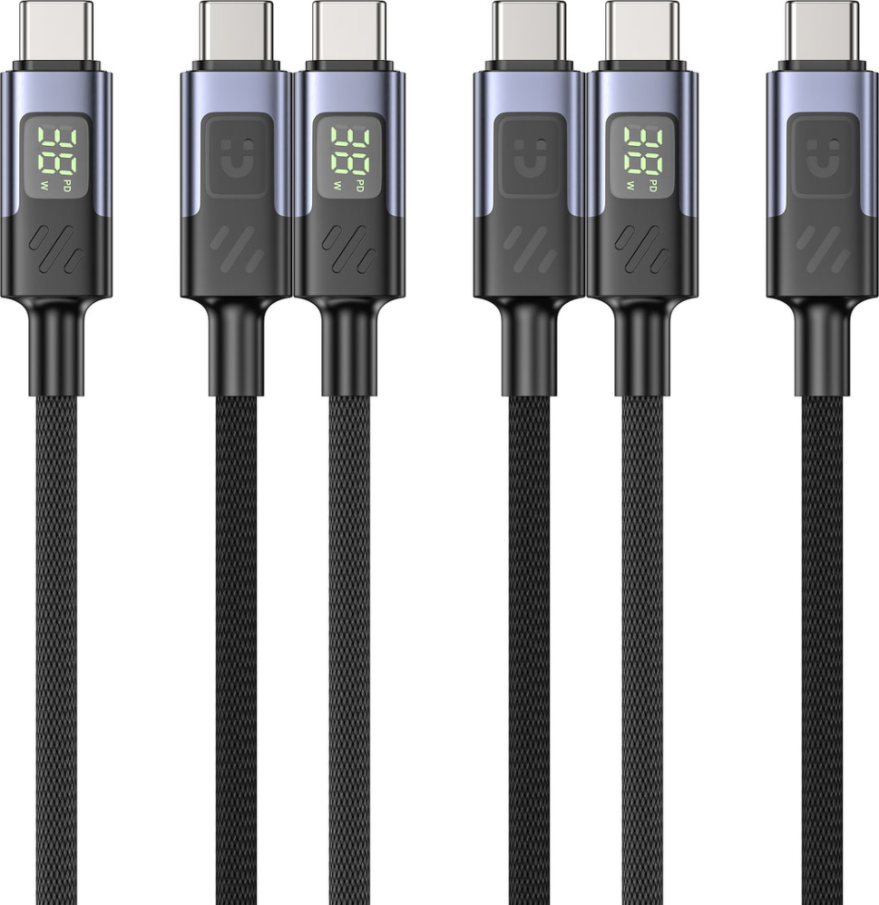 3x Kabel USB-C / USB- C Unitek, z wyświetlaczem, PD 60W 480Mbps, 3m, czarny