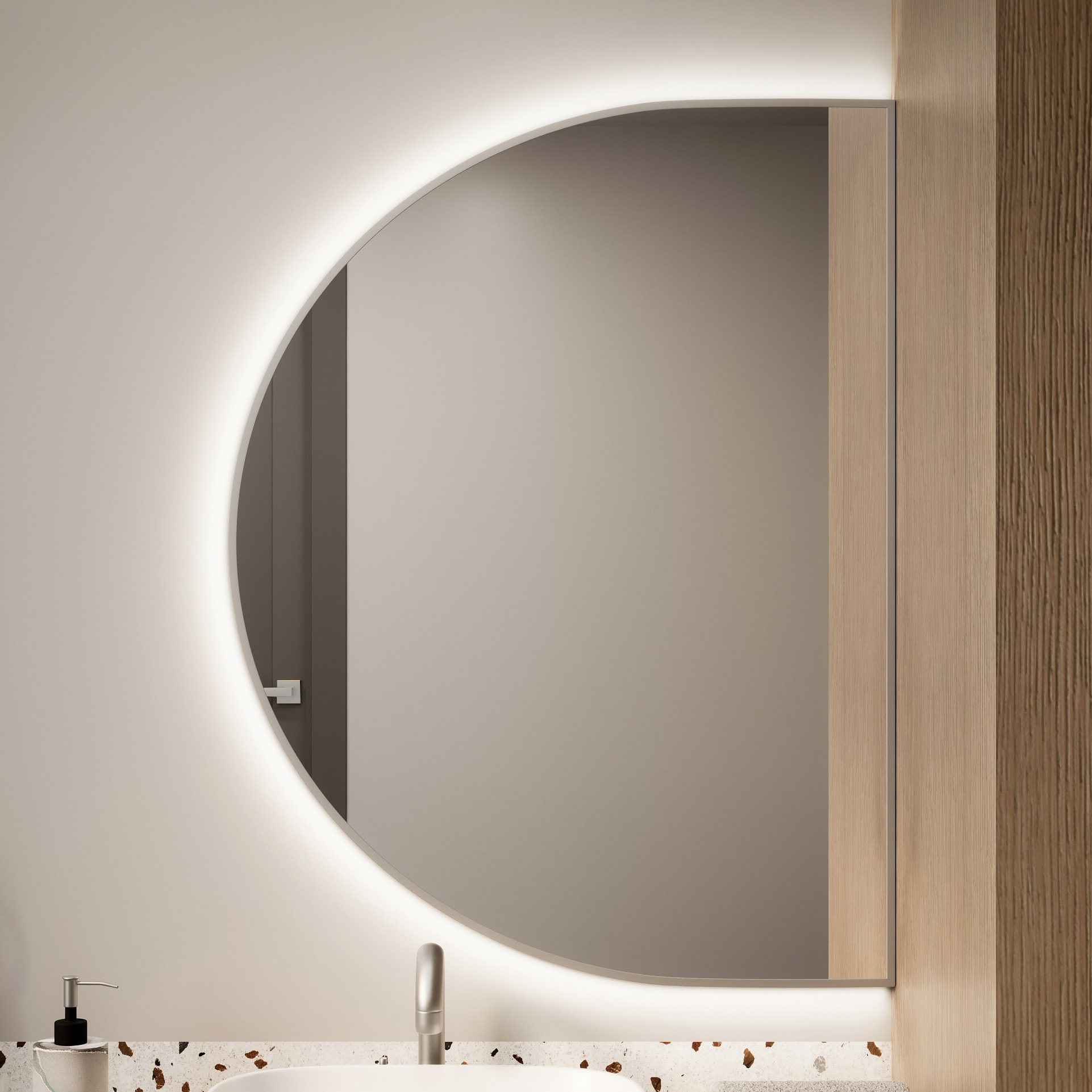 Baltica Design Tiny Border Semi Round Bright lustro 100x50 cm srebrne barwa ciepła