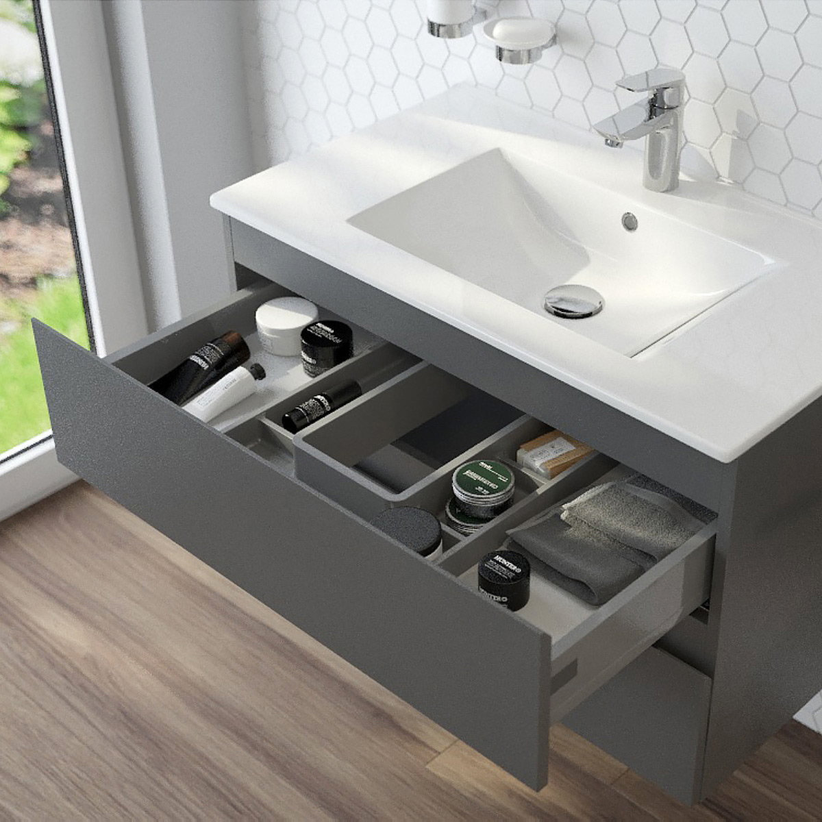 Oltens Vernal szafka 80 cm podumywalkowa wisząca grafit mat 60001400 - Wysyłka w 24h