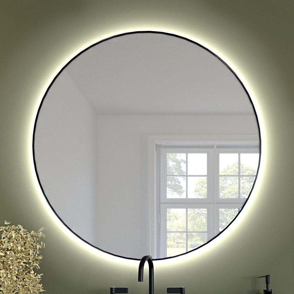 Baltica Design Tiny Border Bright lustro 70x70 cm czarne barwa zimna z włącznikiem bezdotykowym i matą grzewczą