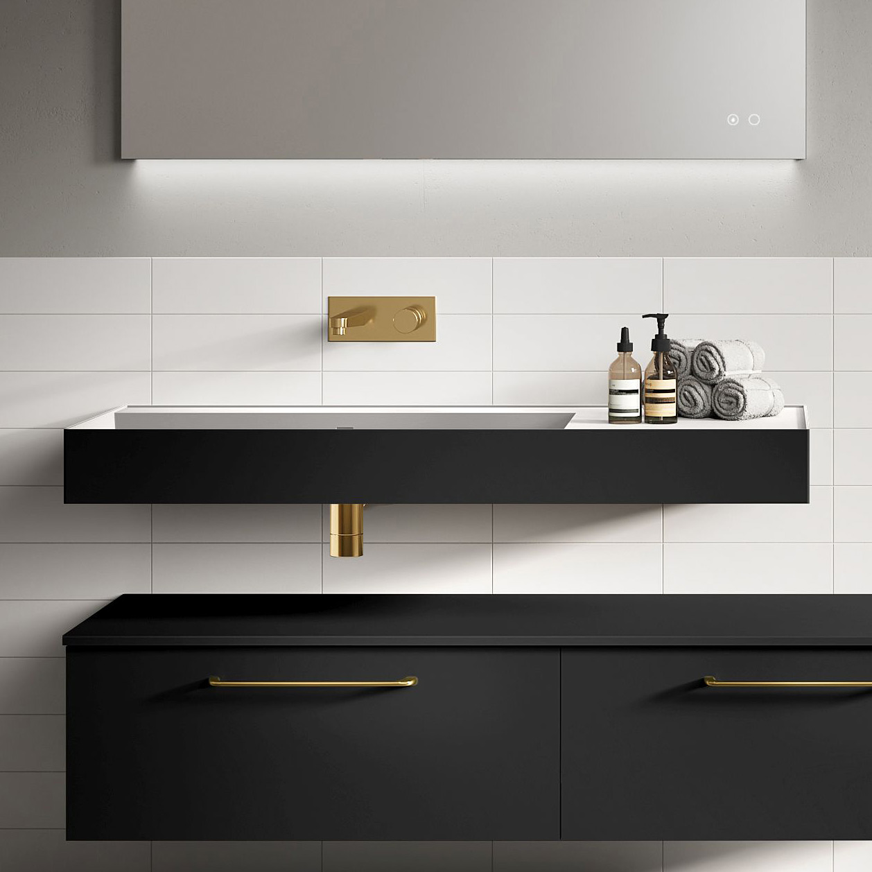 Elita Level umywalka 120,5x45,5 cm prostokątna ścienna lewa biała/czarny mat RE041461236030