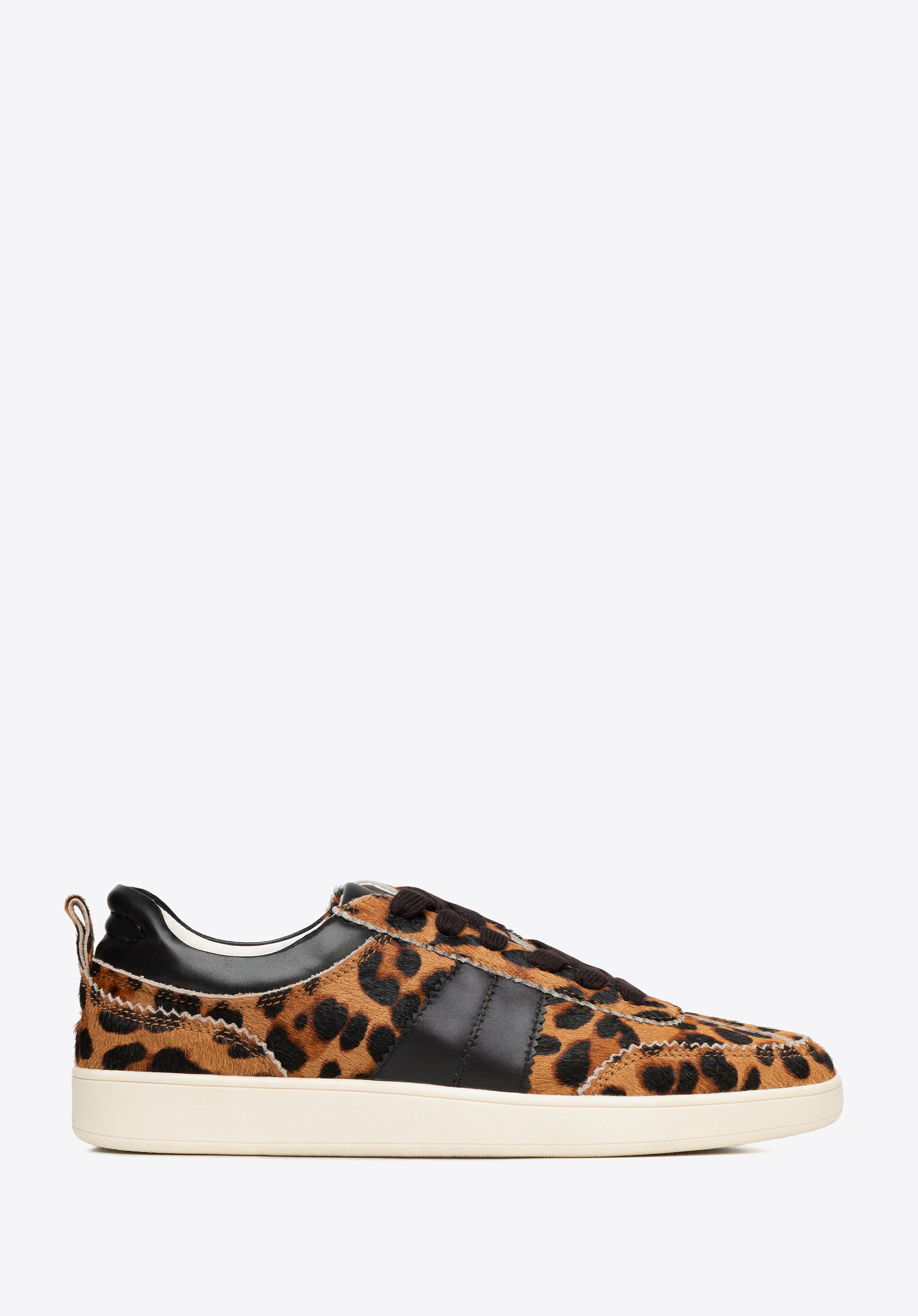 Damskie sneakersy w panterkę z naturalnego włosia brązowo - czarne