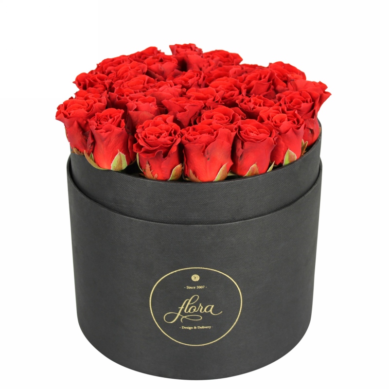 FlowerBox - czerwone róże w czarnym pudełku (duży)