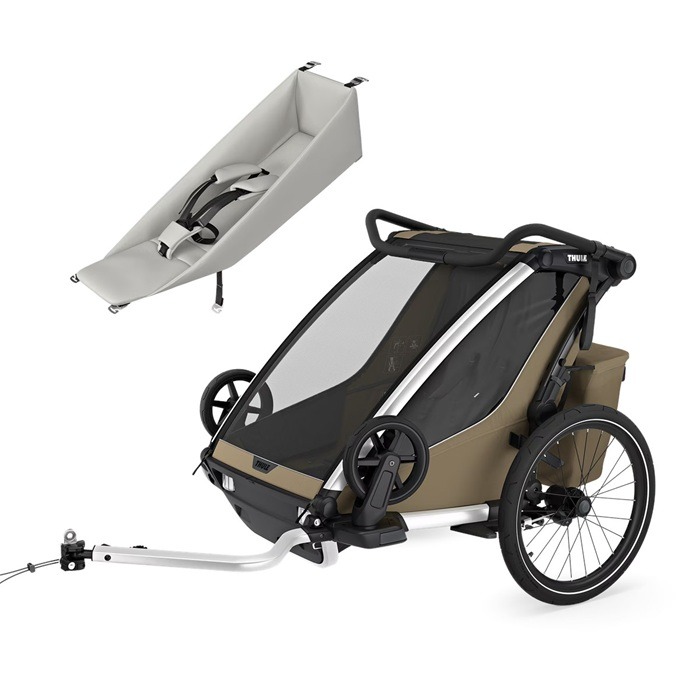Thule Chariot Cross wersja 2 double - przyczepka dla jednego lub dwójki dzieci + leżaczek niemowlęcy-Faded Khaki